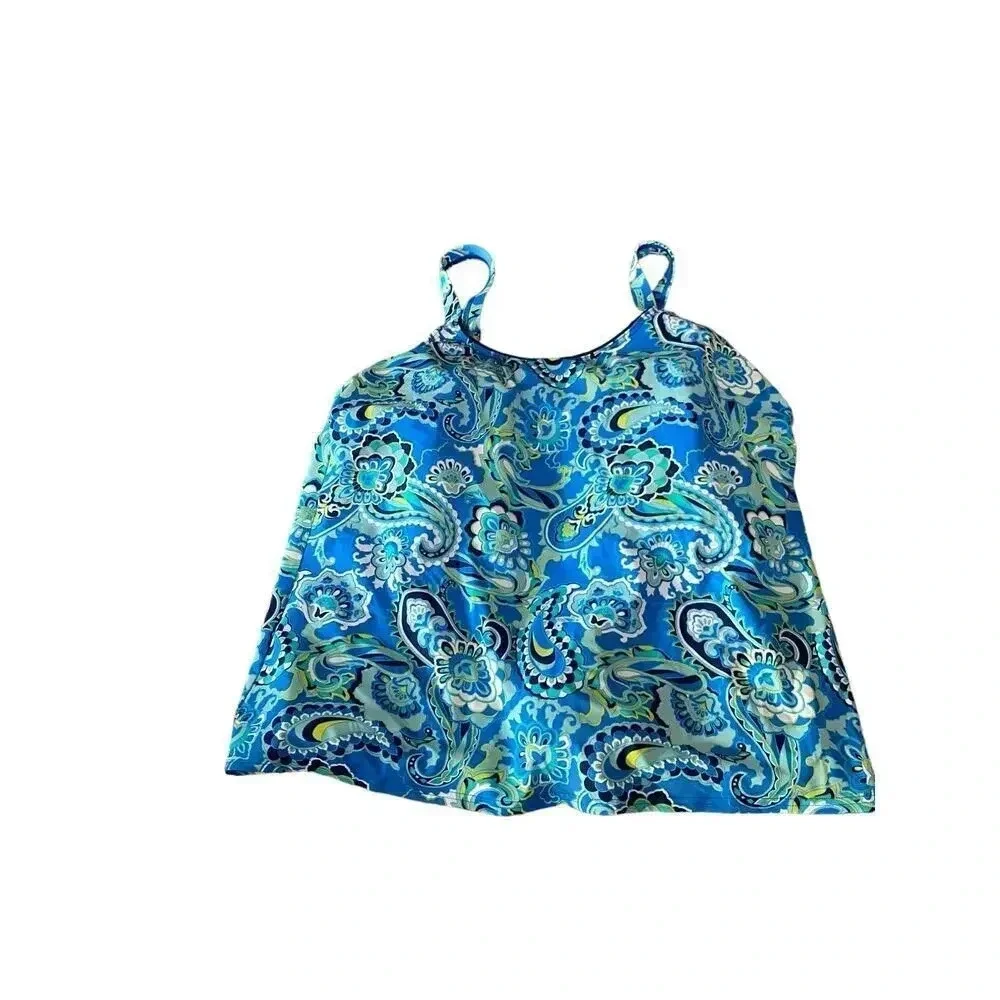 Lands' End Women's Blue Aqua Paisley Tankini Swim Top Size 18